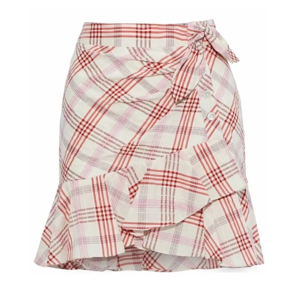 Veronica Beard KAIA Pink & White Check Plaid MINI Skirt w/Tie ruffle